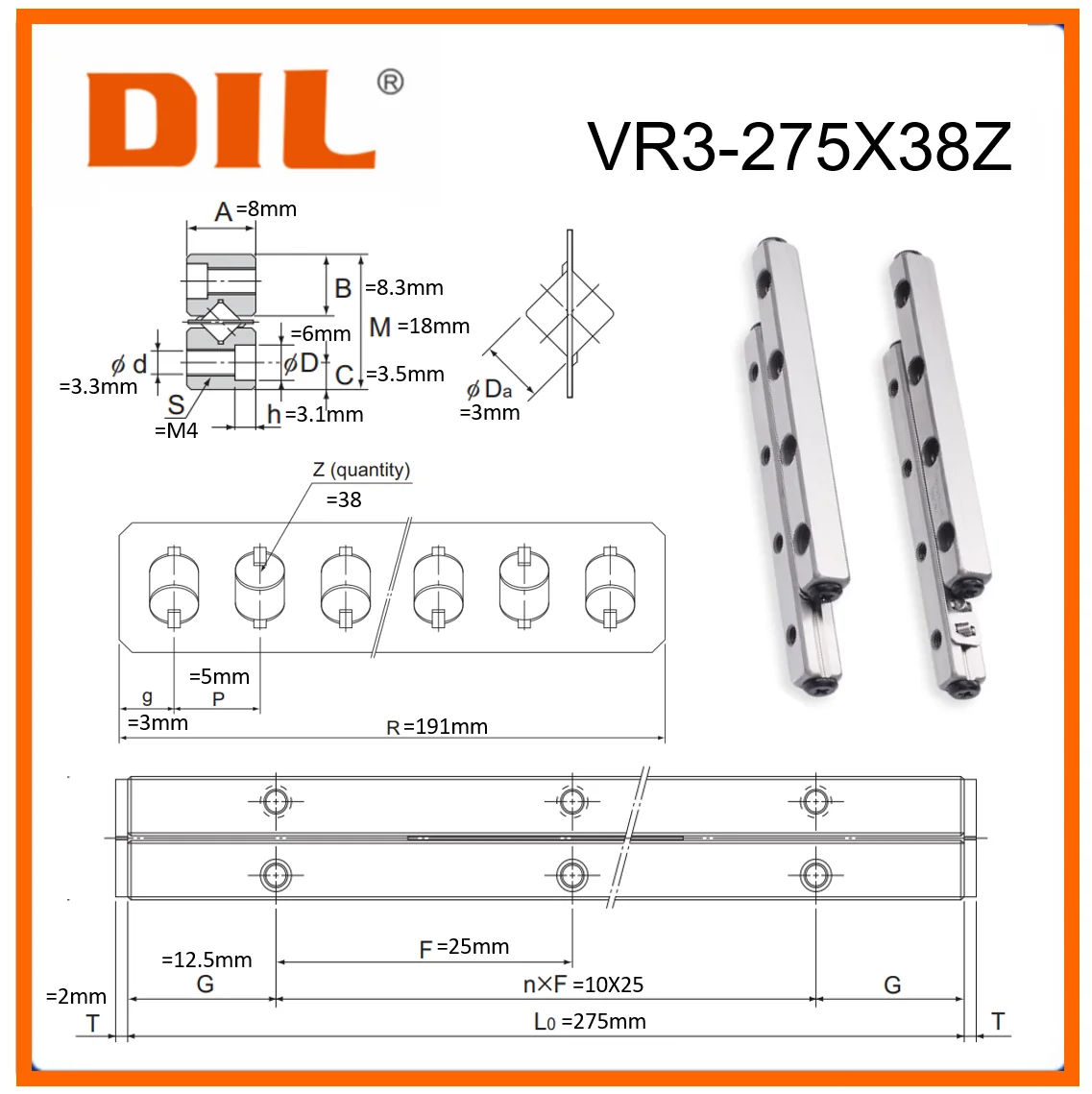 Original New DIL cross roller guide VR VR3 VR3 -275 VR3-275 VR3-275×38Z VR3275 VR3275T to replace THK or IKO CRW CRWG series