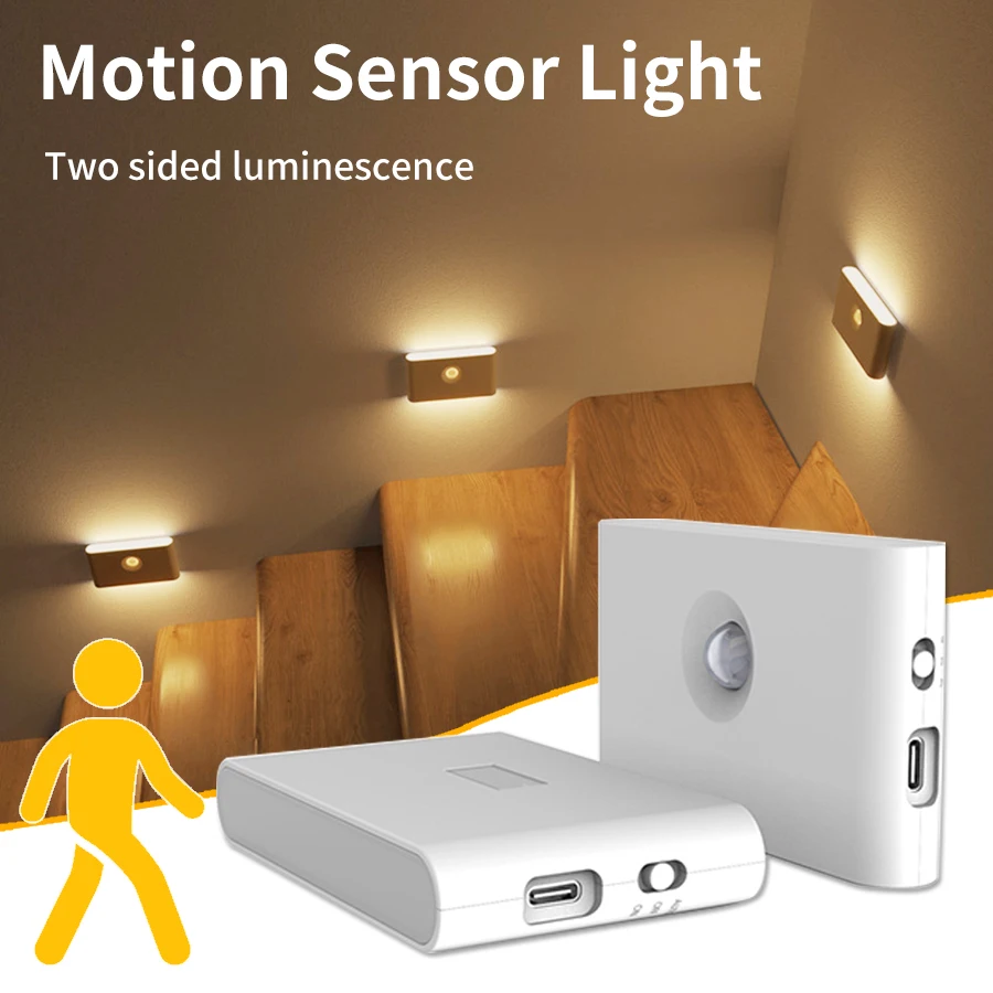 

Motion Sensor LED Night Light USB Rechargeable Human Body Induction Wall Light For Kitchen Bedroom Hallway Cabinet Light