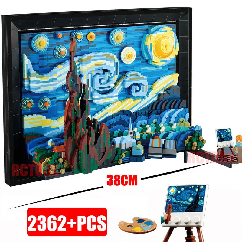 Vincent Van Gogh The Starry Night 21333 Moc Art Painting Building Blocks Ideas Bricks Home Decorae Education Toys Girls Gifts