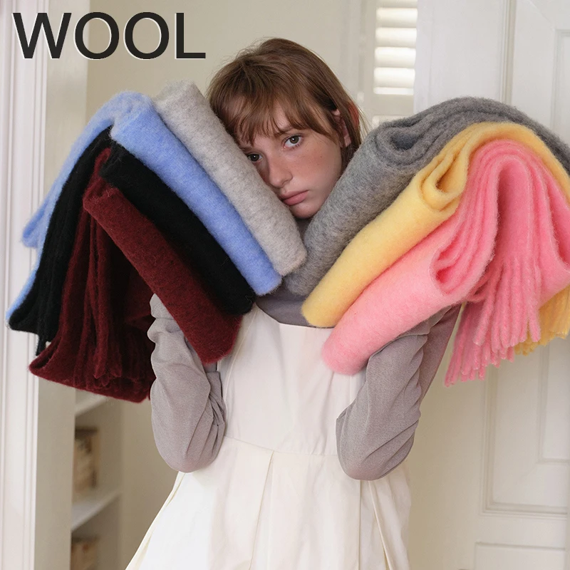 

Зимний шарф для женщин, однотонное одеяло, женский толстый мягкий шарф Bufanda с большими кисточками, длинное пончо, шаль Echarpe, шарфы, палантины