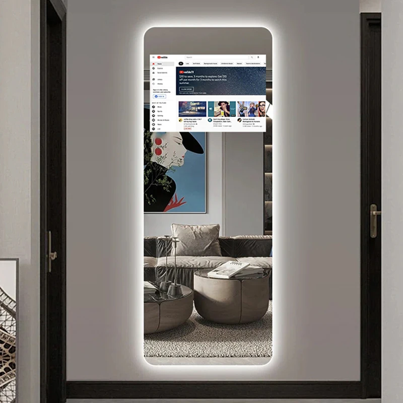 High Quality Waterproof Smart Mirror TV Touch Screen LED Lighting Customizable Size Magic Salon Mirror Voice Control Android