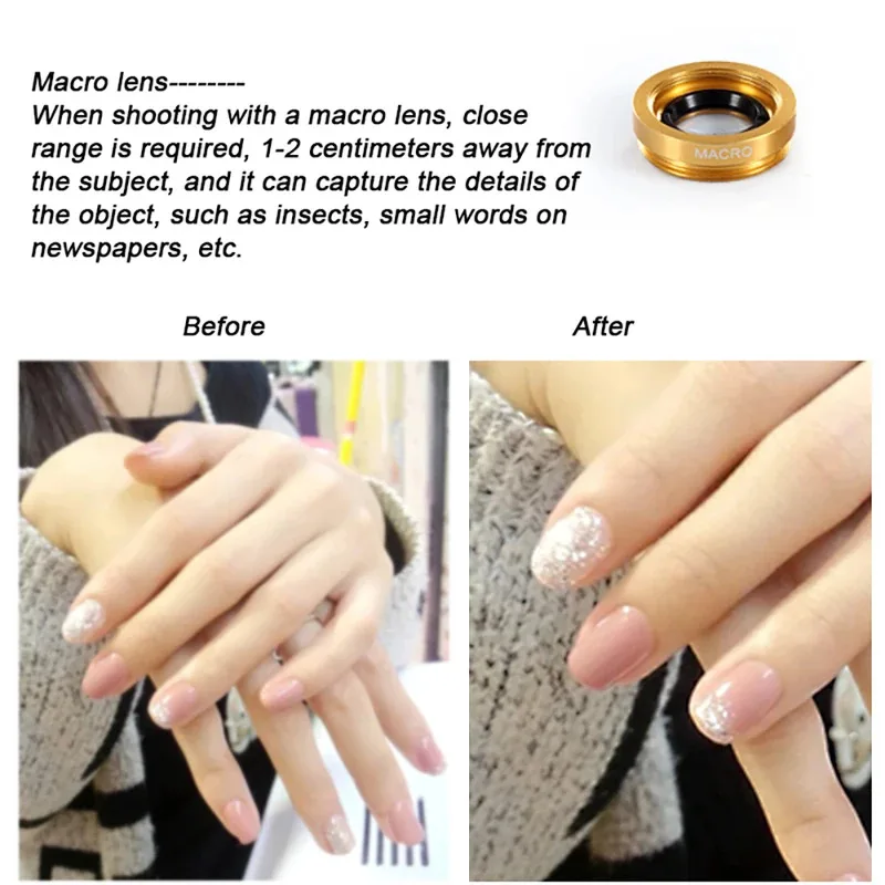 ชุดเลนส์โทรศัพท์ 3 in 1 พร้อมเลนส์มุมกว้าง เลนส์ตาปลา เลนส์มาโคร ติดโทรศัพท์สำหรับ iPhone Samsung Huawei Xiaomi Moto Google