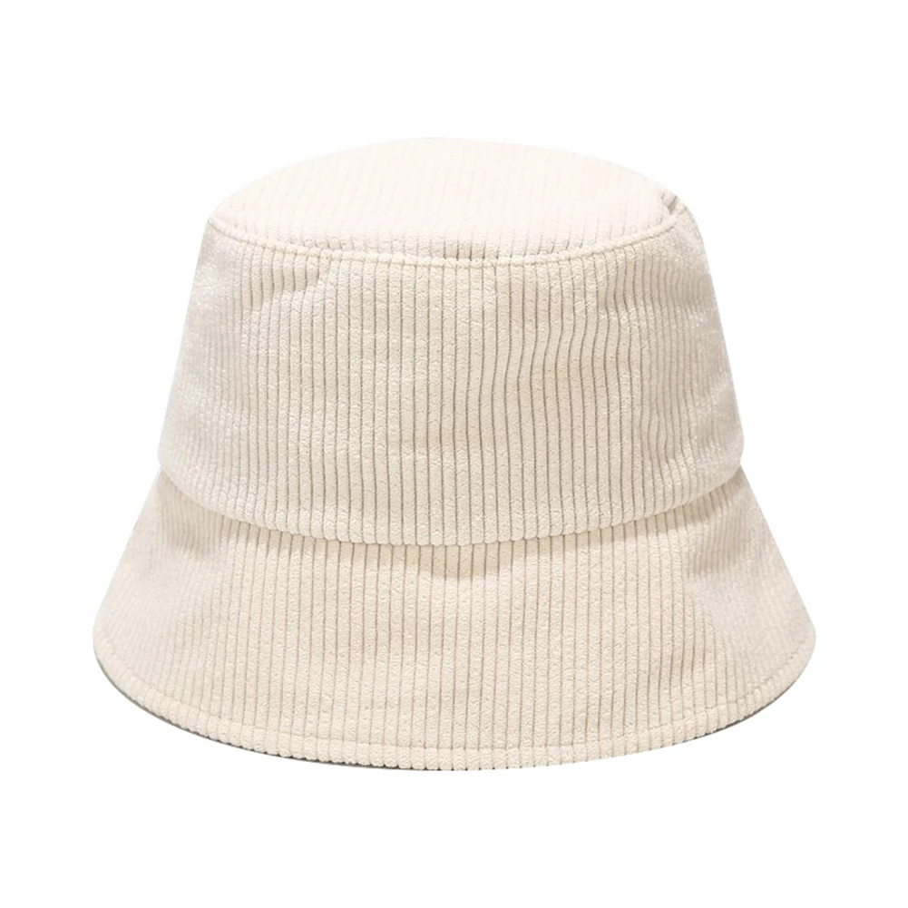 Winter Fishing Hat Bucket Hat Streetwear Solid Color Fashion Outdoor Corduroy Bucket Hat Beige White