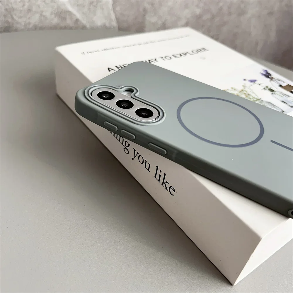 Simple For Magsafe Wireless Charging Phone Case for Samsung Galaxy S25 S24 Ultra S23 S22 A56 Matte Hit Color Lens Soft TPU Cover view 4
