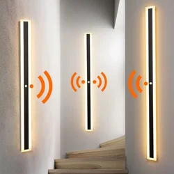 Lámpara de pared de tira larga moderna para exteriores, impermeable IP65, Sensor de movimiento, luz LED para sala de estar, jardín, porche, iluminación exterior