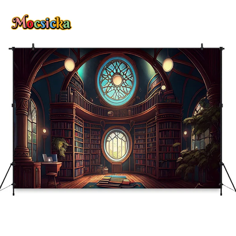 ตู้หนังสือตกแต่งฉากหลังสําหรับสตูดิโอถ่ายภาพอุปกรณ์ Back to School Holiday Party พื้นหลัง Retro หนังสือชั้นวางหนังสือ Photozone