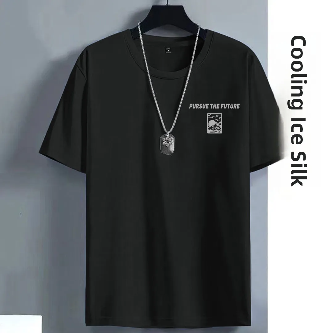 قميص رجالي فضفاض بأكمام قصيرة وياقة مستديرة من نسيج الحرير الجليدي، سريع الجفاف وقابل للتنفس بإحساس بارد، قميص شبكي رقيق على ... #5