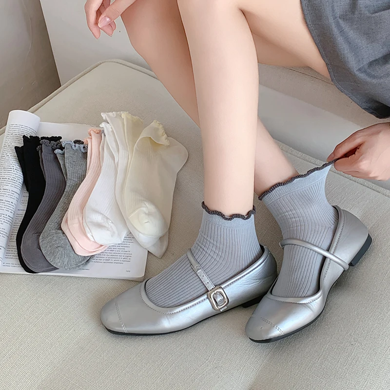 Socks For Women Korean Style Thin Trend Sweet Preppy Style Girls Short Socks Breathable Cute Socks Frilly Kawaii Casual Simple