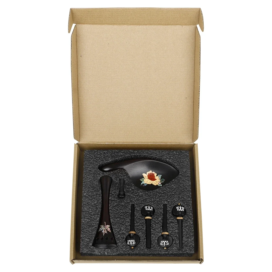 SLADE 4/4-3/4 Violin 4-piece Set String Plate String Shaft Tail Pegs Cheek Rests Fine Patterns Ebony Colored Shells Violin Parts
