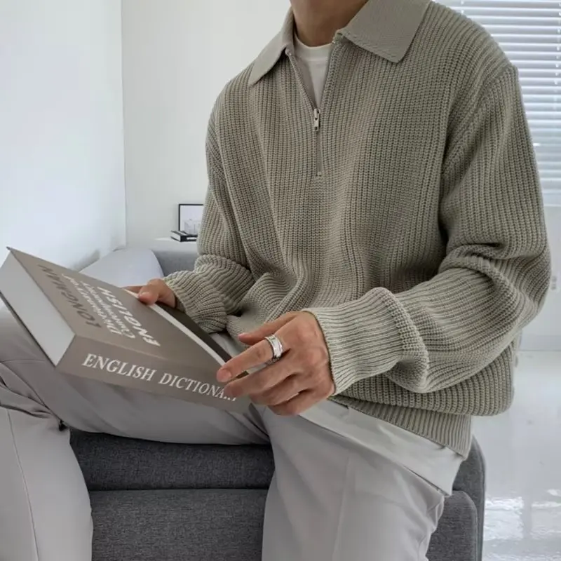 

2025 autumn and winter lapel sweater men's winter style loose and mature style sweater trendy brand fashion thread jacket men