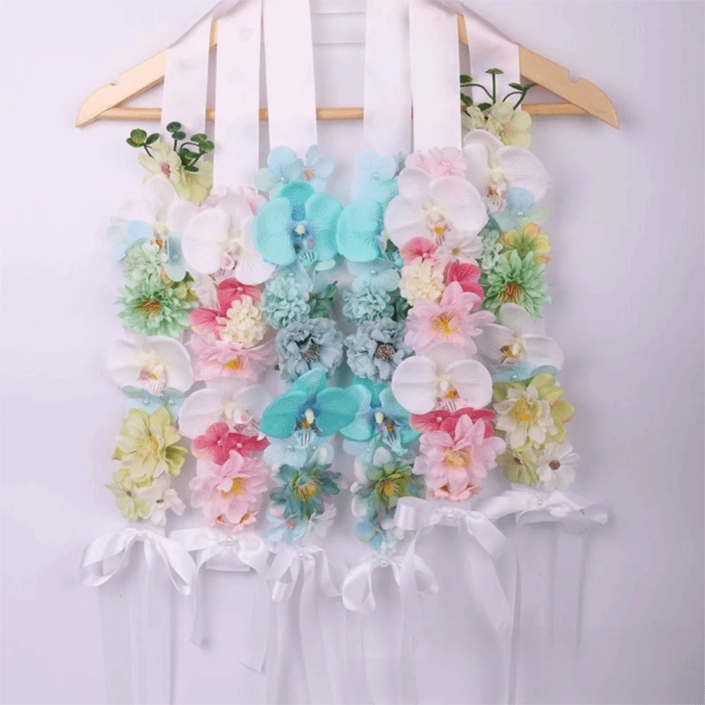 Hochzeits-Blumendekorations-Satin-Blumenschal mit gemischten Blüten, elegantes Ornament, künstliche Blumen, handgefertigter simulierter Blumenschal – Detail 5
