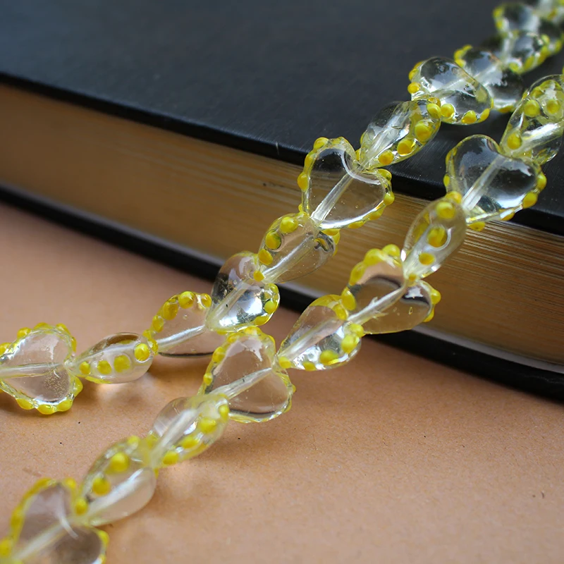 10pcs 16x17mm Transparent Heart Shape Wave Point Lampwork Beads For Jewelry Making Murano Glass Bead DIY Bracelet Necklace