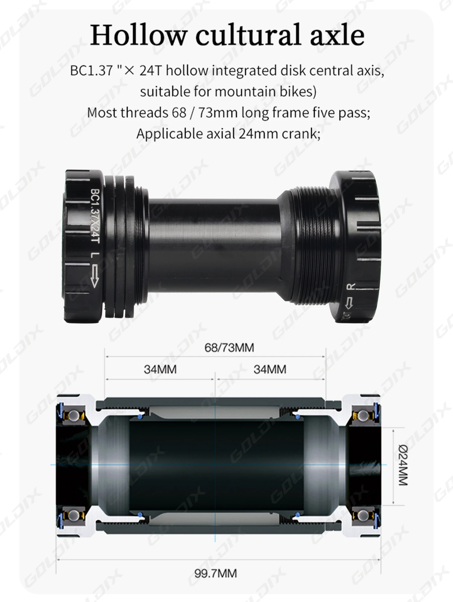 GOLDIX Hochfeste Fahrradkurbelgarnitur 165/170/175mm Geschmiedeter Legierungs-Kurbelarm 3-Bolzen-Direktmontage Schmal-Breit-Kettenblatt für MTB-Fahrrad – Detail 11