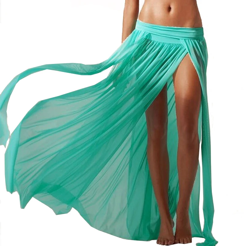 Summer Beach Bikini Cover Ups Wrap Mesh Skirt for Women Solid Colors Elastic Side Split Maxi Skirts Bathing Suit Sexy dress