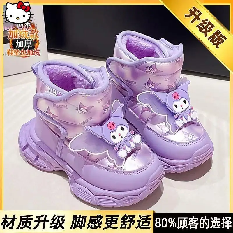 

Утолщенная хлопковая обувь Kuromi для девочек, новые зимние хлопковые сапоги Kawaii для девочек в стиле аниме, теплые модные непромокаемые сапоги Sanrio на мягкой подошве