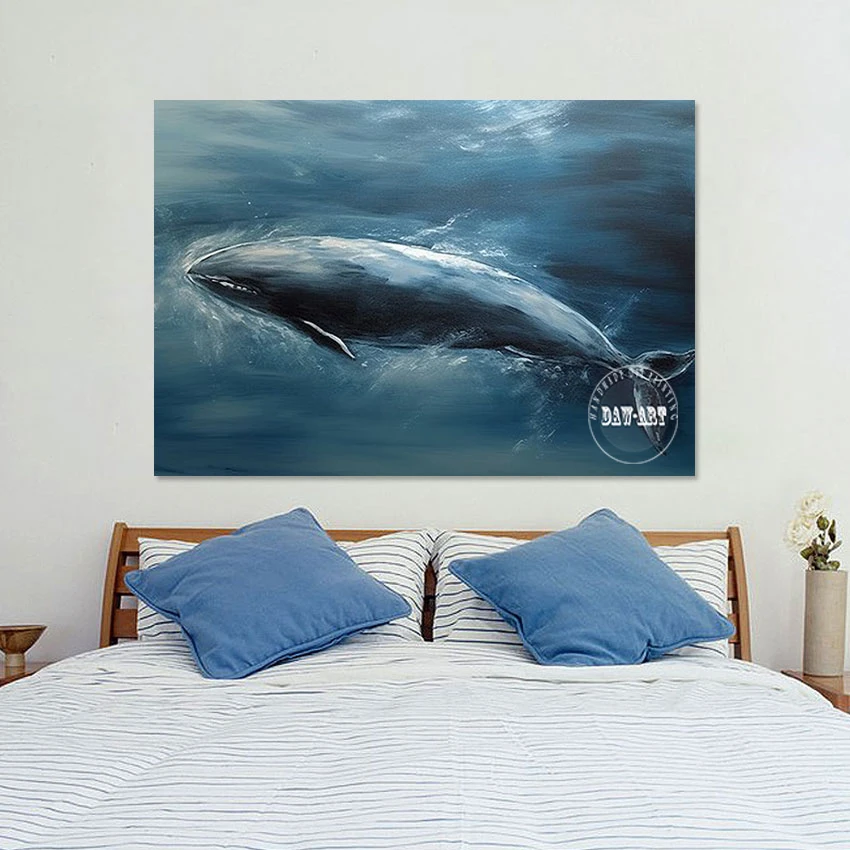 Modern Acrylic Oil Painting Wall Canvas Art Animal Cartoon Picture Large Size Abstract Hand Drawing The Whale Live In Ocean