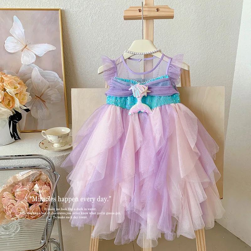 

Girls' Dress Summer Children Dress Little Girl Western Style Gradient Contrast Princess Skirt