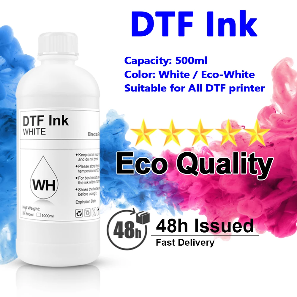 Branco DTF Eco DTF tinta, impressora modificada, filme PET, adequado para Epson L1800, L800, L805, I3200, 7880, 1390, 500ml