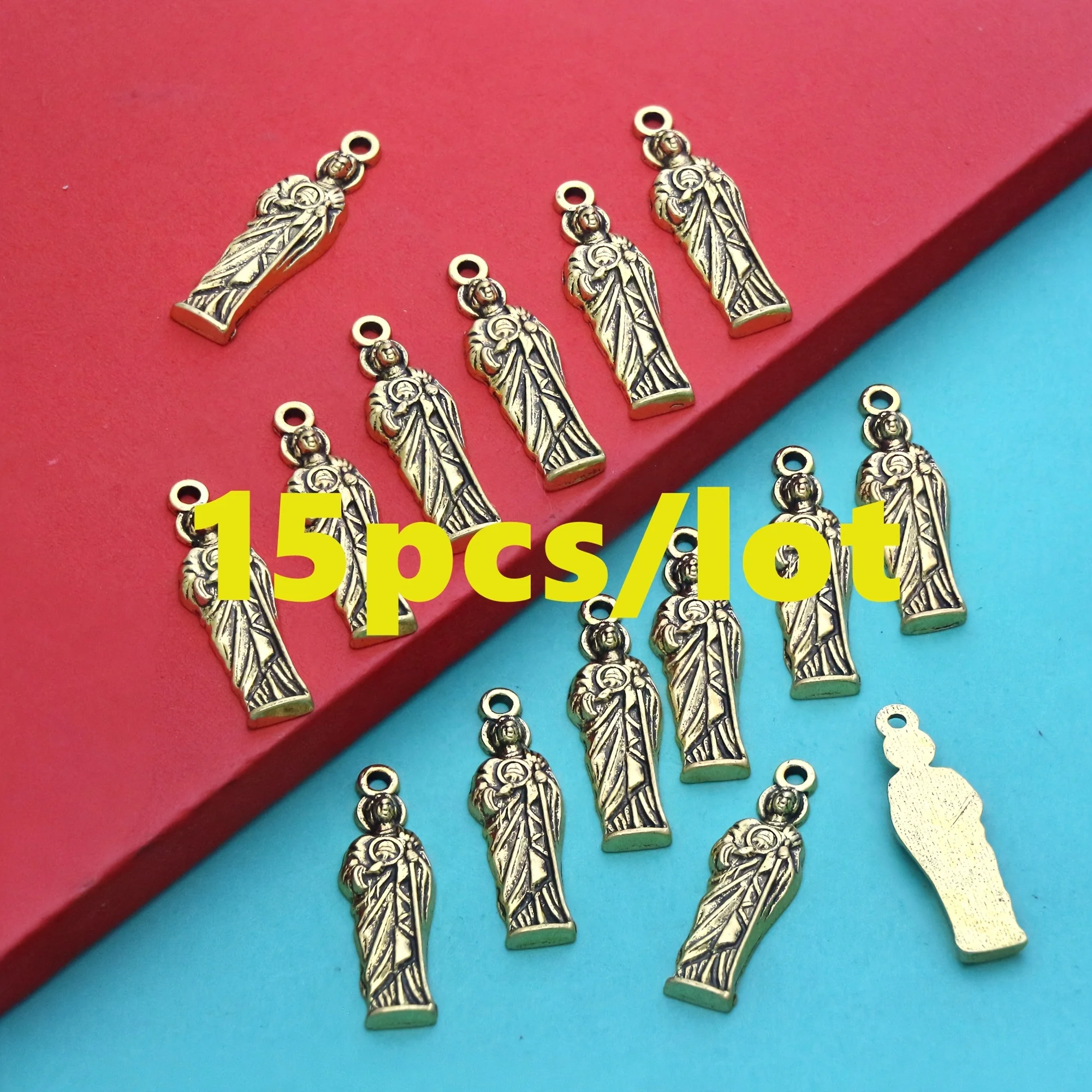 15 개/몫 ST Jude Charms 25X7.5mm 골동품 실버 부적 펜던트 맞는 패션 묵주 팔찌 목걸이 쥬얼리 L329 만들기