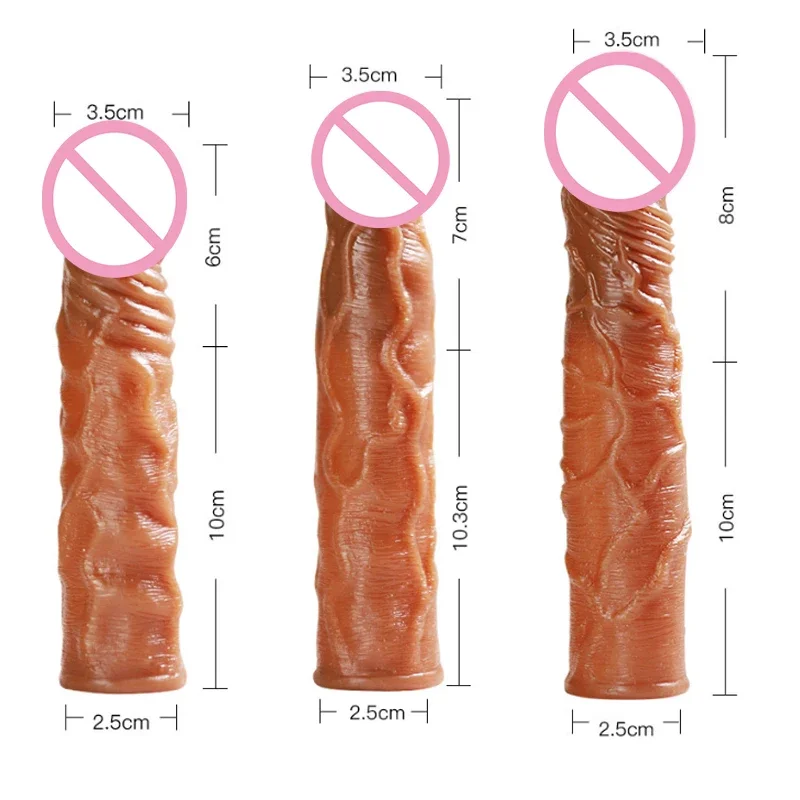 Realistic Penis Sleeve Extender 8cm Penis Enlargement Delayed Ejaculation Condom Adult Toys for Men G-spot Stimulate Sex Toys