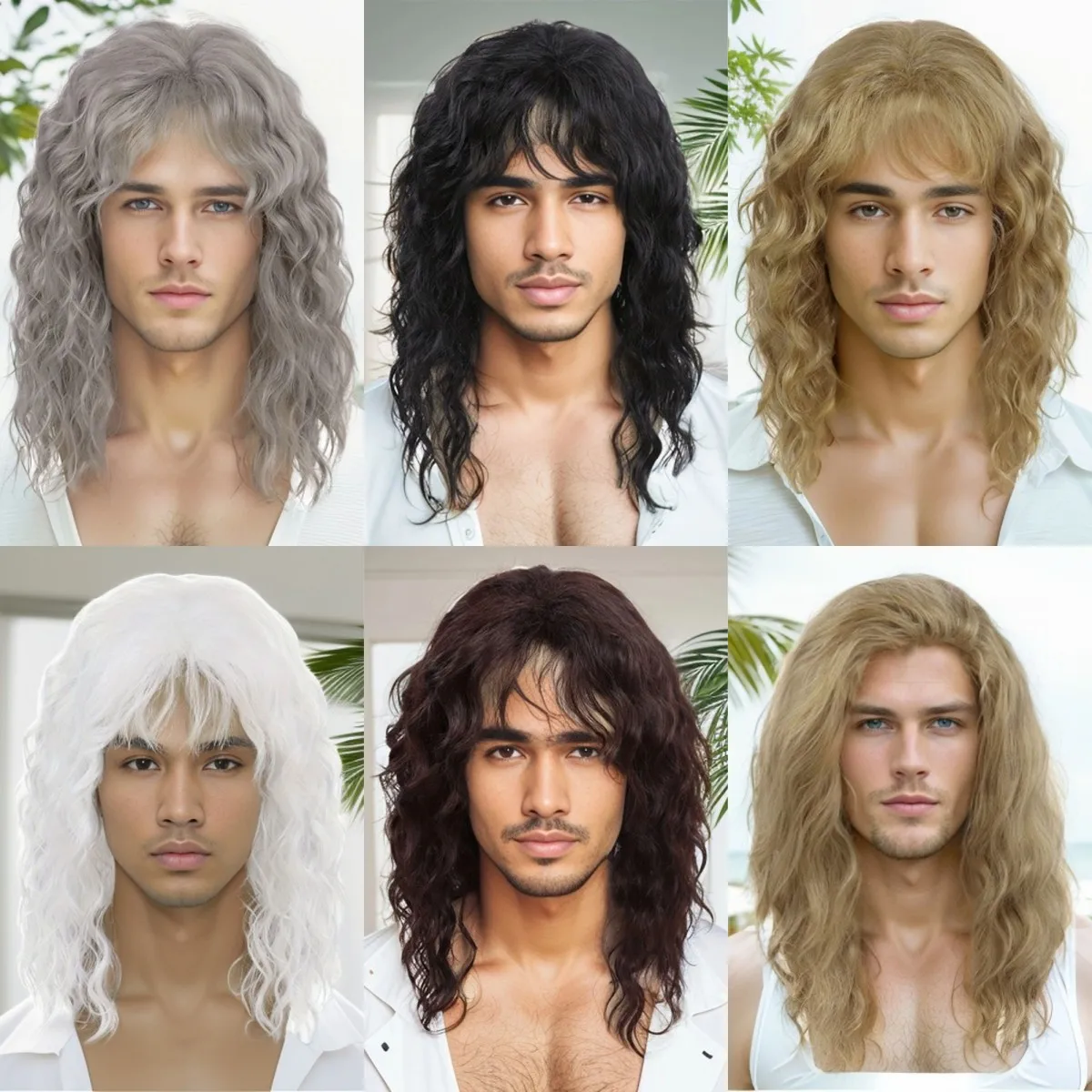Grey Cosplay Synthetic Wigs for Older Men Halloween Long Wavy Wig with Bangs Natural Wave Carnival Party Hair Replacement Wig