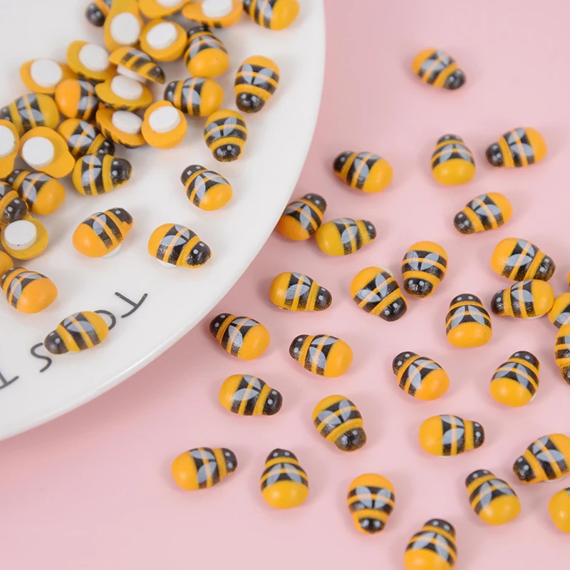 

100PC Mini Wooden Bee Self-adhesive Sticker DIY Craft Scrapbooking Home Garden Decor Bee Figurines Wedding Birthday Party Decor