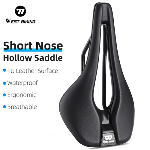 WEST BIKING-asiento ligero para bicicleta de carretera, sillín de nariz corta para bicicleta de carreras, hueco, transpirable, indoloro, para Triatlón