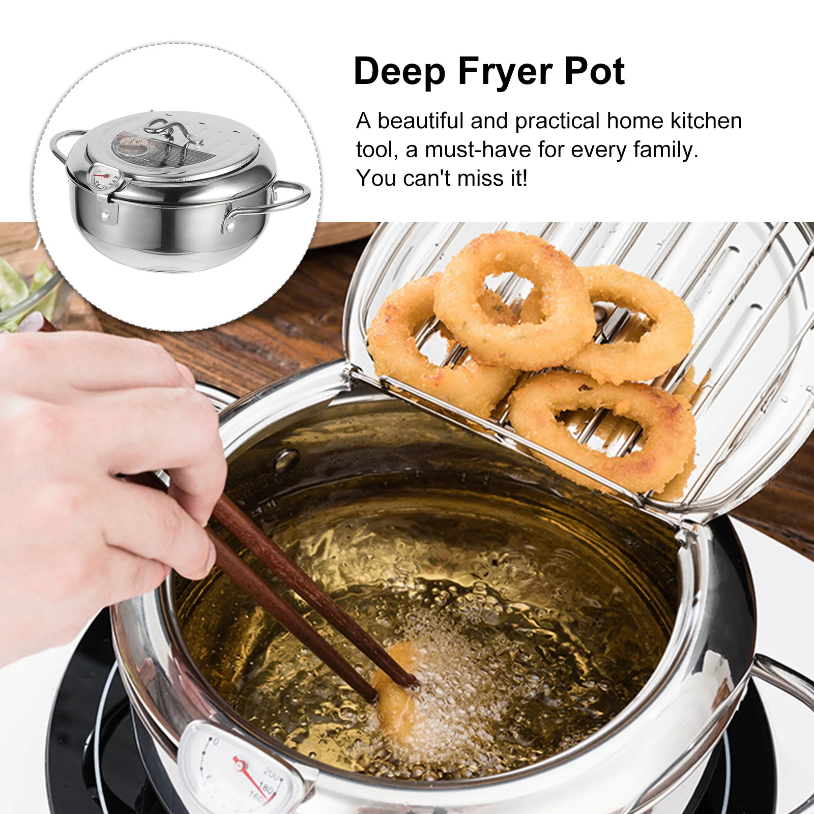 

Nonstick Fryer Deep Fryer Pot Tempura Japanese Style Portable Frying Pan Stainless Steel Oil Drain Rack Kitchen Tool