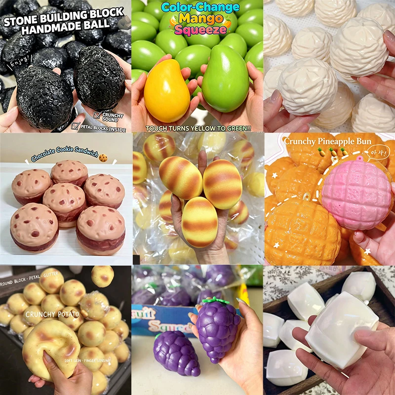 Building Block Chocolate Pie Pineapple Squeeze Stress Ball Fidget Toy Crunchy ASMR Sound Rise Relief Pressure Heal Relax Gift