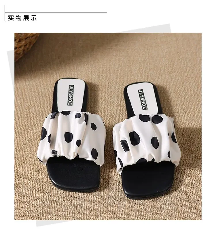 2026 Sommer Damen Plateau-Slipper mit dicker Sohle, Vintage Polka Dot Schuhe, Outdoor Square Toe Strand- und Urlaubssandalen – Detail 3