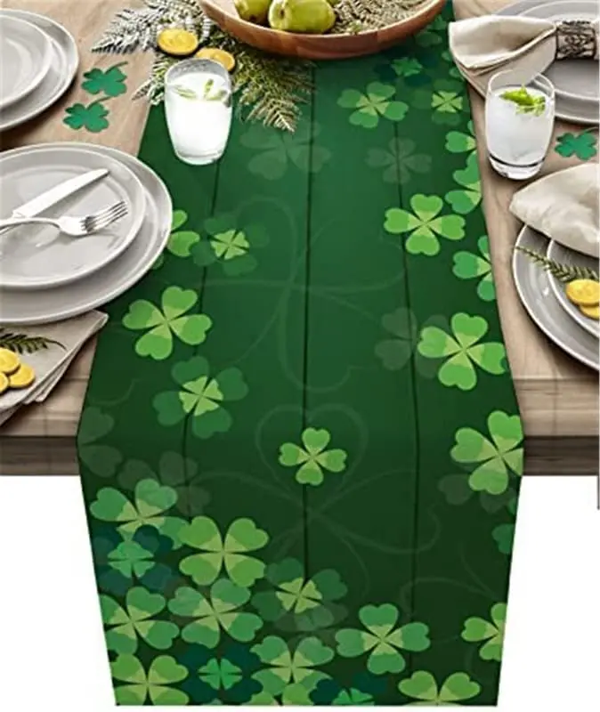 2023 St Patrick's Day Printed Table Runner Green Irish Clover Embroidered Table Runner  Saint Patricks Day Holiday Parties Decor