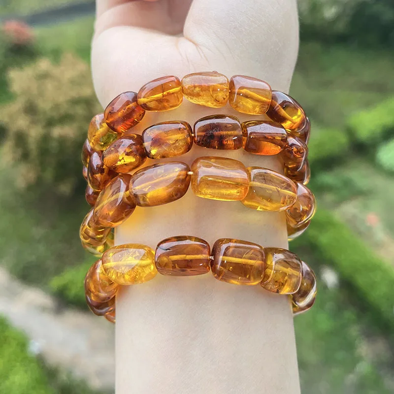 New Natural Amber Bracelet for Women Trendy 100% Genuine Irregular Original Piebald Bead Baltic Stone Real Fine Jewelry Supplier