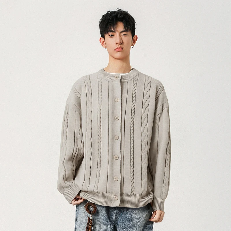 

GIOIOMen's Sweater Cardigan Jacket，Autumn and Winter New Round Neck Knitted Twill Pattern Versatile Loose Casual Top Jacket