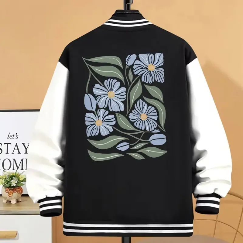 Floral abstract graphic baseball uniform fashion casual jacket creative street sportswear hip hop streetwear women jackets tops