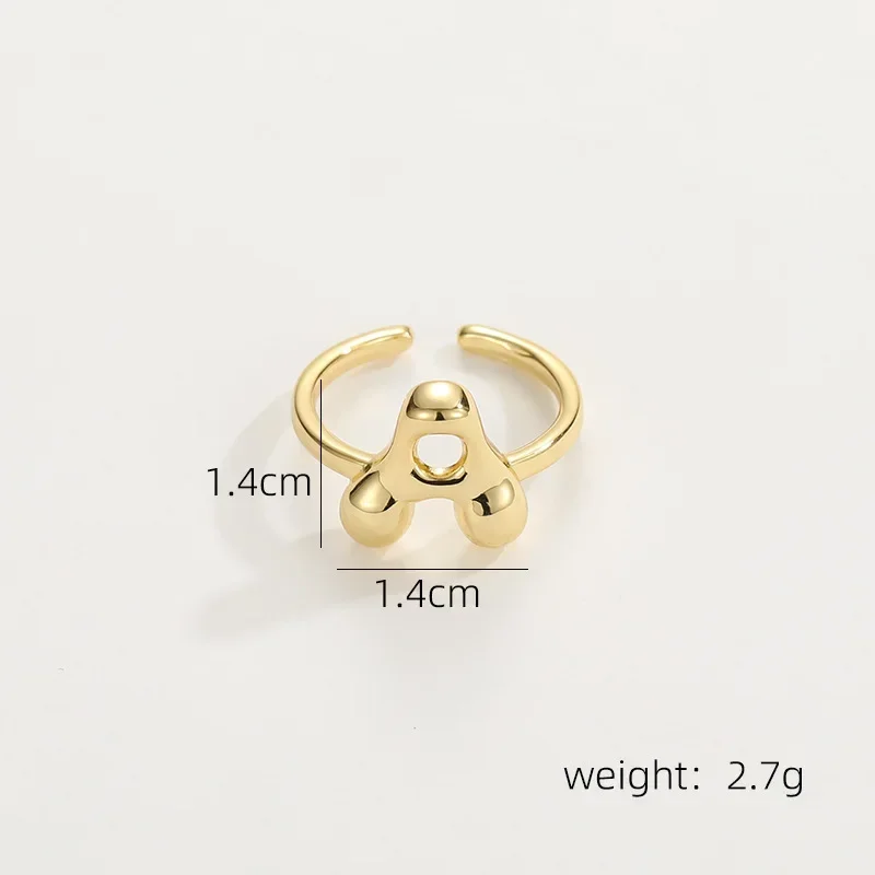 Fashion Gold Plated Chunky Letter Rings for Women Stackable Bubble Initial Open Ring A-Z Alphabet Finger Statement Jewelry