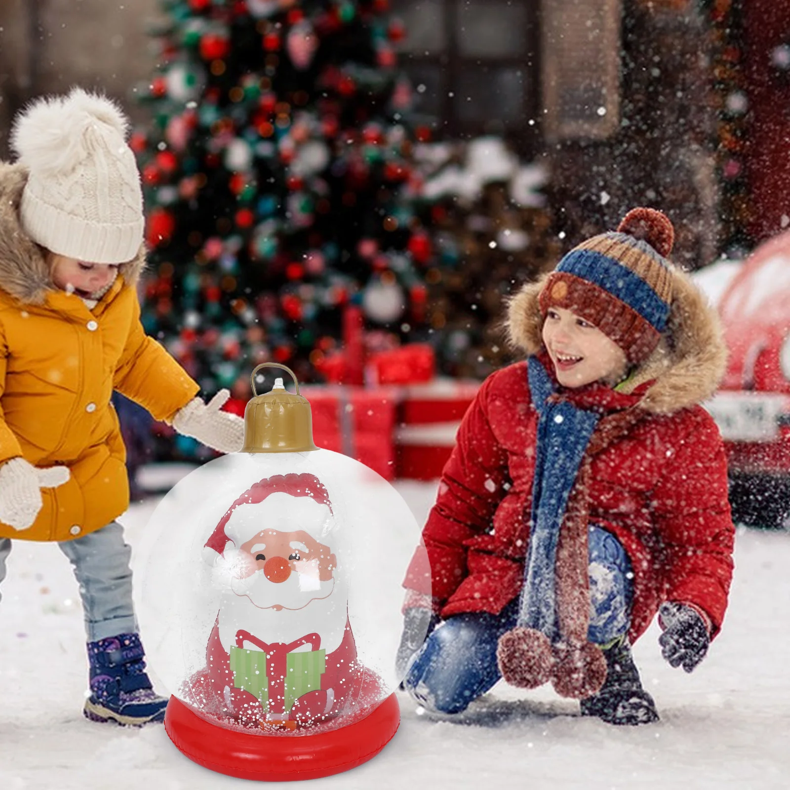 23.6 Inch Light Up Inflatable Christmas Ball Giant PVC Outdoor Decoration with Stable Base Bright LED for Holiday Garden Display