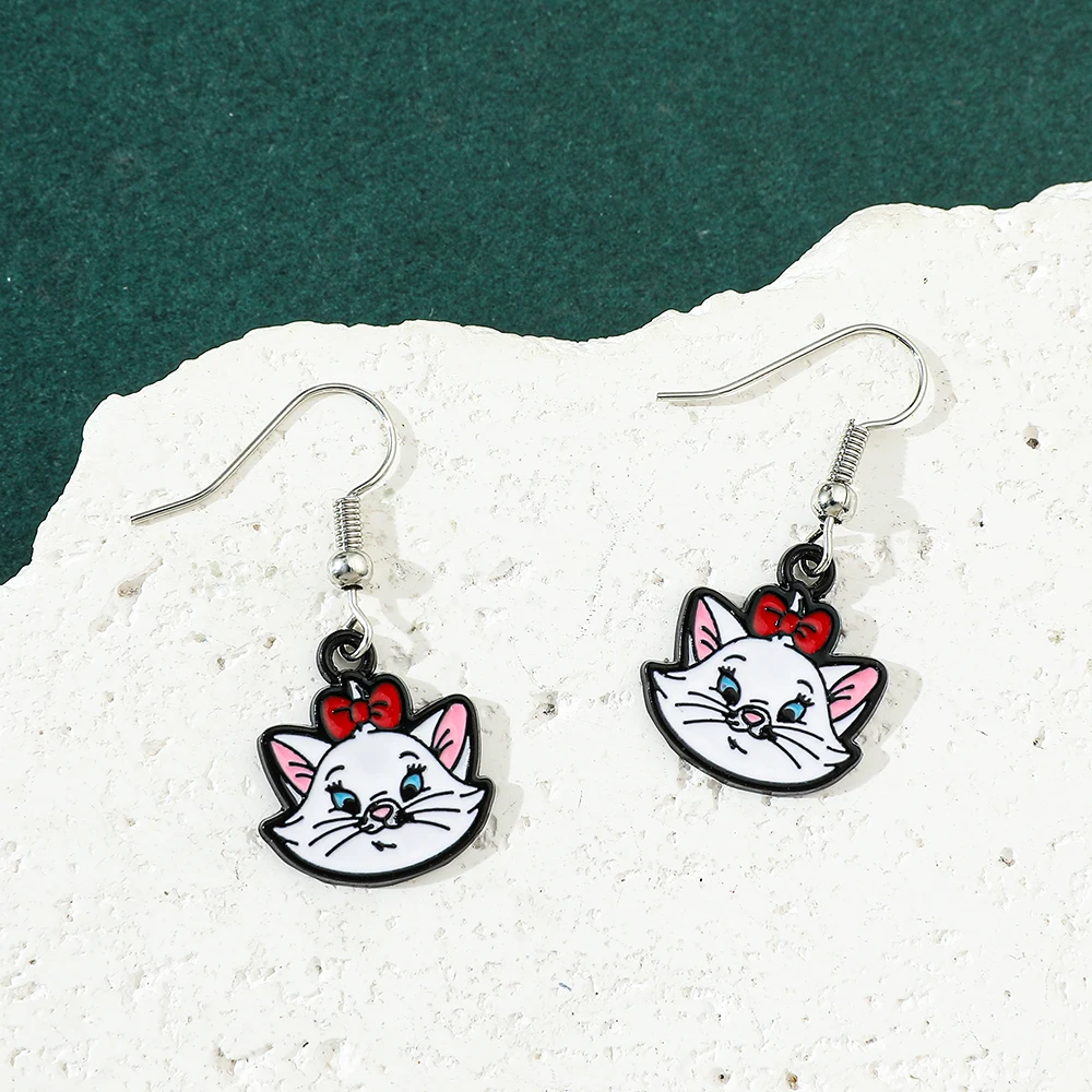 Disney Marie Cat Alloy Drop Earrings Fashion Ear Stud For Women Rock Jewelry