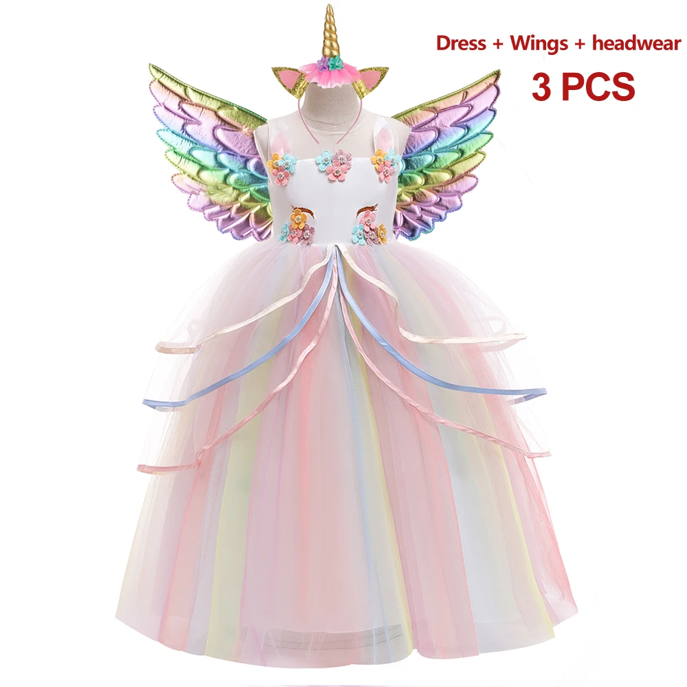 Girls Long Unicorn Sets Cosplay Dress Party Princess Gown Kids Carnival Pageant Christmas Clothes Girl Birthday Colorful Dresses