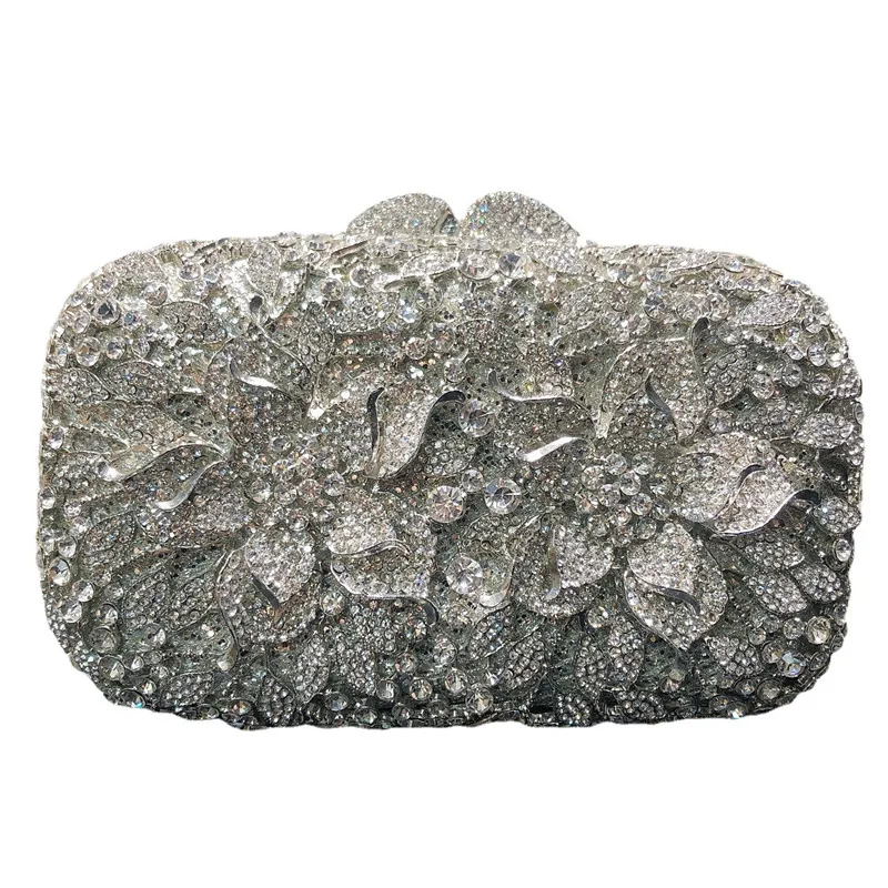 Imagem -05 - Bolsa Flor Oca para Mulheres Bolsa de Ouro e Prata para Casamento Bolsa de Noiva Festa à Noite Foral Strass Presente de Diamante e Cristal Nova Chegada