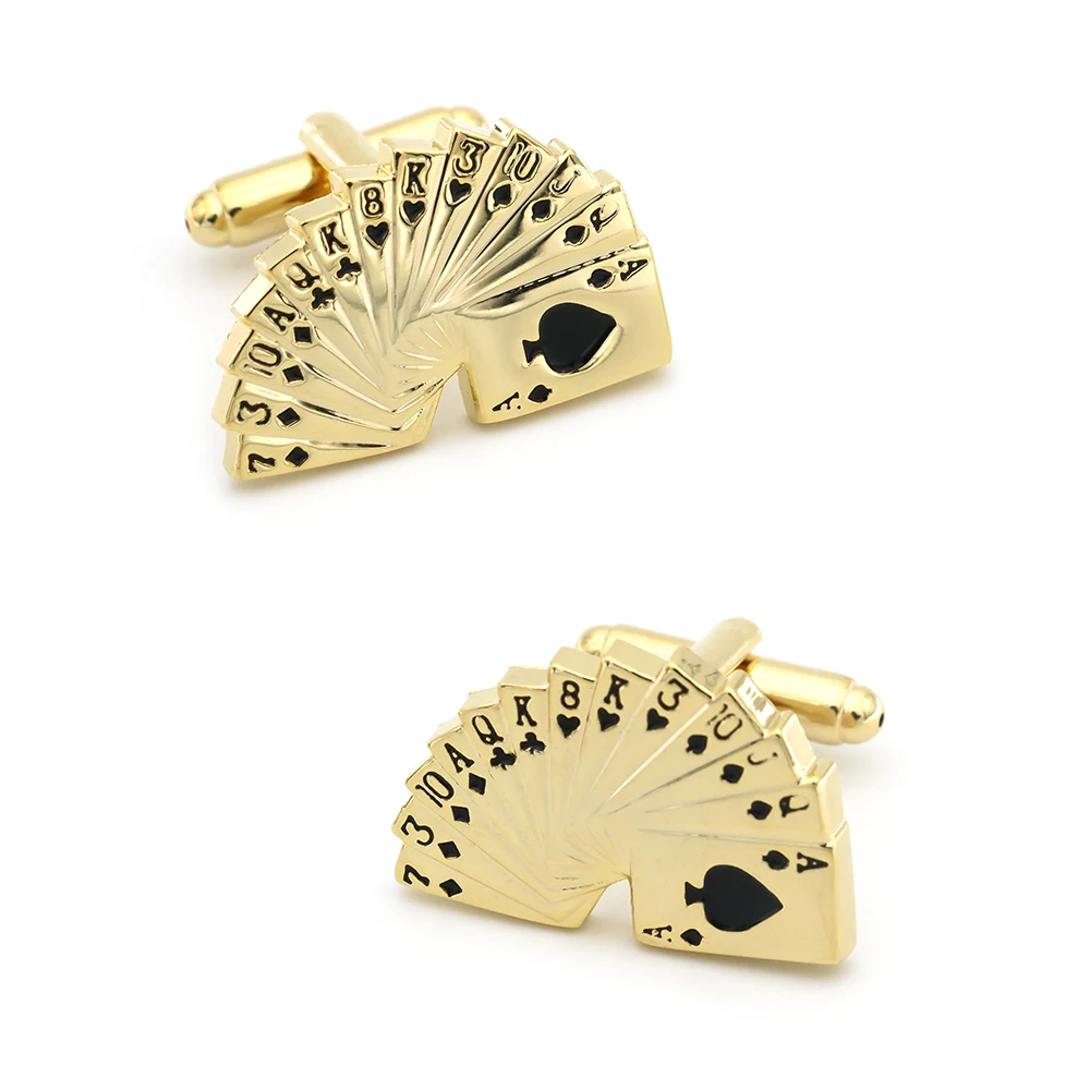 Casino Design Playing Cards Cufflinks Quality Brass Material Golden Color Cuff Links Wholesale & Retail