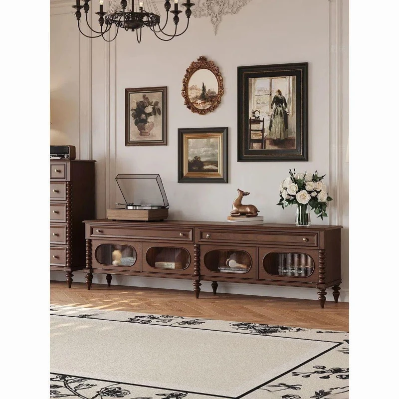

Storage locker Solid wood TV cabinet Black small apartment French retro living room Chinese antique hall cabinet