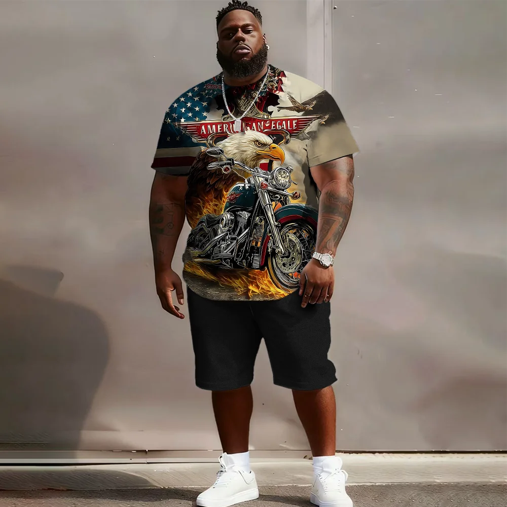 

Мужской комплект с короткими рукавами больших размеров S-9xl: Eagle-Chic Vibe — 2 предмета большого и высокого кроя, мягкая дышащая ткань,