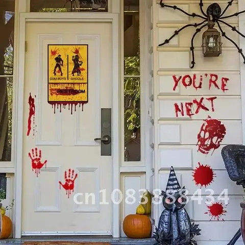 

Spooky Halloween Bloody Handprint stickers Wall Window Door Home Decal Stickers Halloween Party Decoration Haunted House Prop