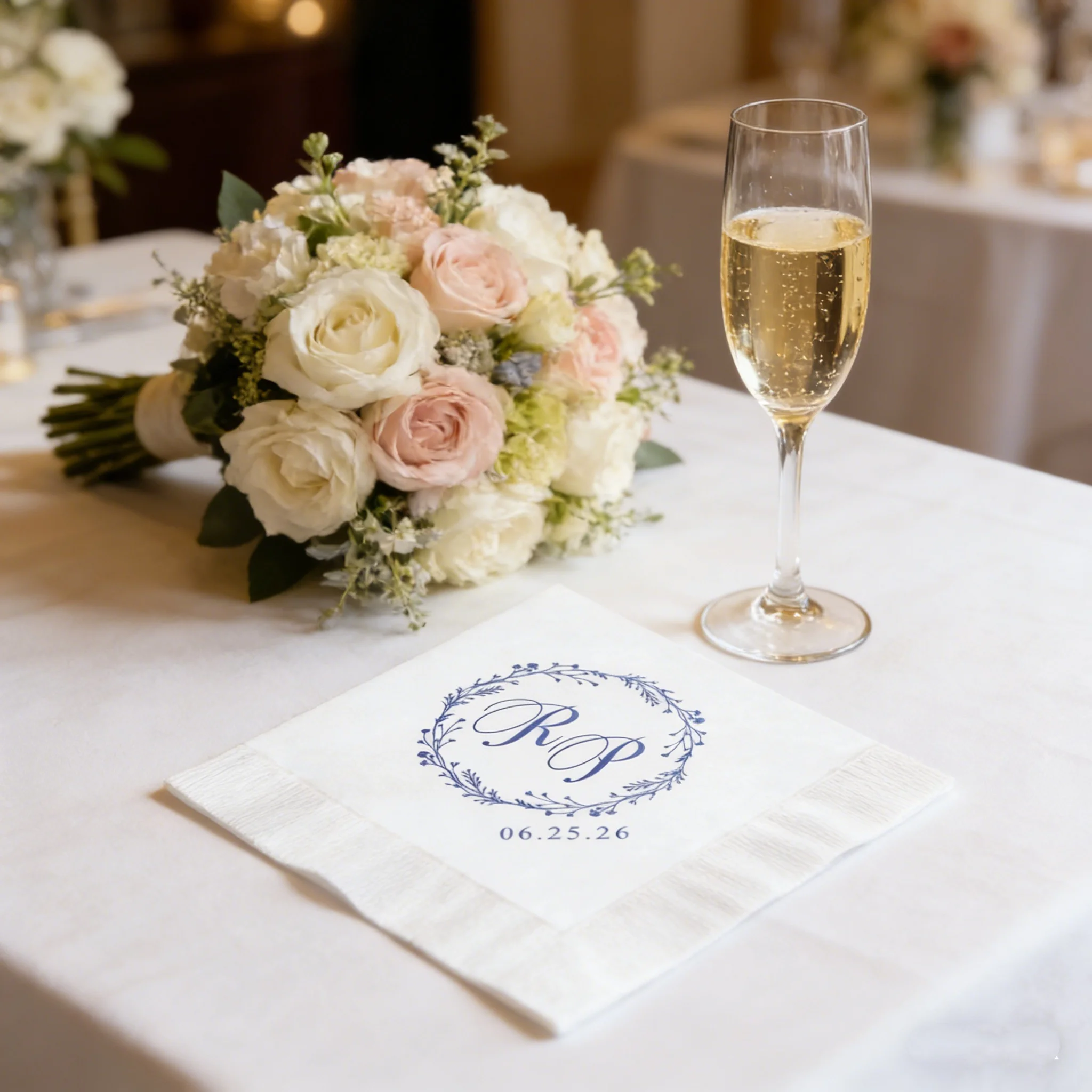 

50pcs Personalized Decorative Wreath Napkins Custom Printed Wedding Party Paper Towels All Sizes Available