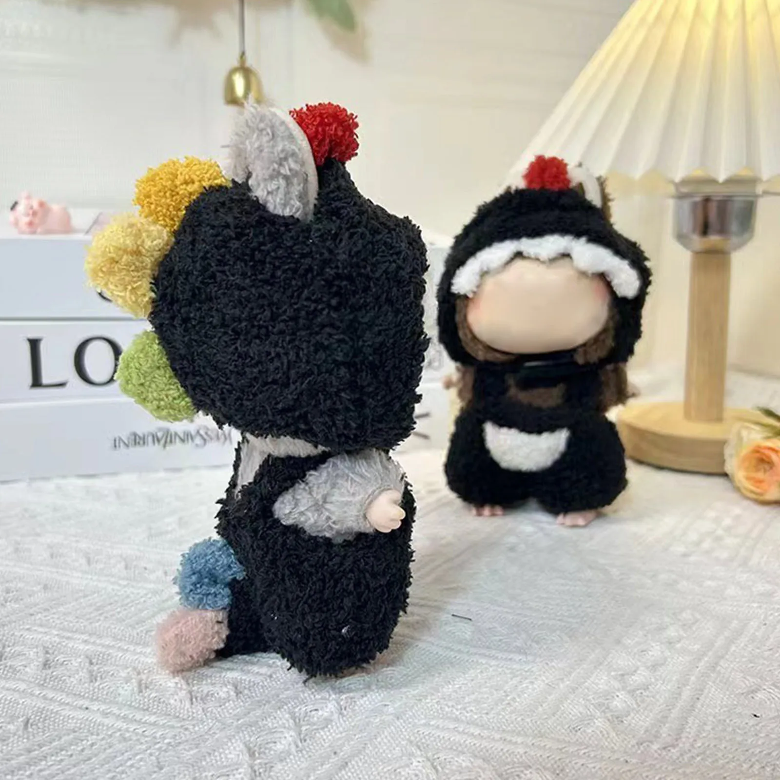 

15cm Mini Plush Doll'S Clothes Outfit Accessorie Labubu Idol Dolls Cloud Velvet Black Dinosaur Onesie Clothing Diy Girl Gift