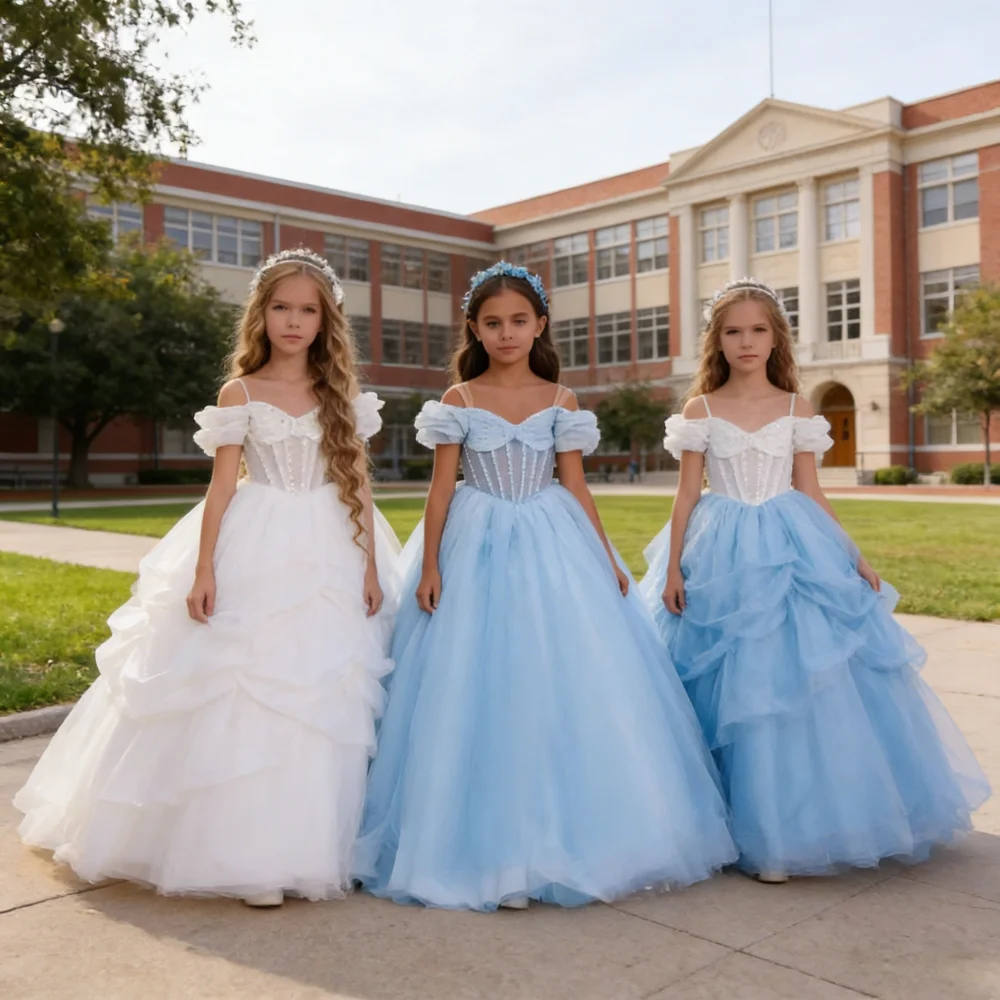 2026 Girls Flower Girl Wedding Dress Floor Celebration Gown Eid Kids Clothing Length Birthday Performance Long Gown Formal Party