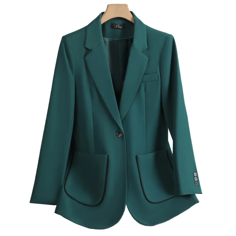 المرأة السترة السيدات الخريف الشتاء طويلة الأكمام سترة رسمية معطف مع جيب الإناث زر واحد الأعمال ملابس العمل سترة #5