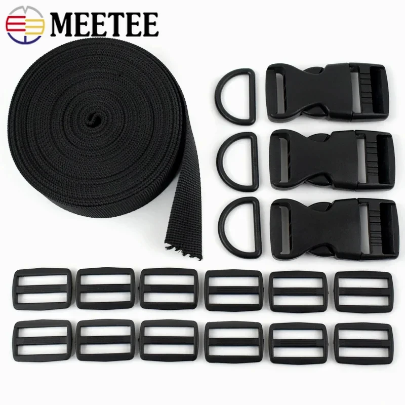 1-5Sets 25mm Nylon Webbing Plastic D Ring Bag Side Release Buckle Adjust Clasp for Dog Collar Bags Strap DIY Parts Accessories