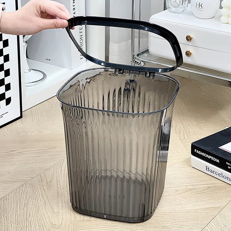 Transparent Thicken Trash Can Luxury Stripe Garbage Container Home Office High Capacity Waste Basket Garbage Classification