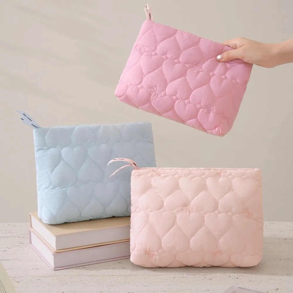 Fashion Quilted Cosmetic Bag Bow Candy Color Coin Purse Large Capacity Lipstick Makeup Storage Bag for Travel and Daily Use